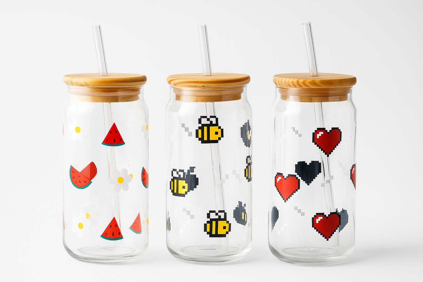 Aesthetic Cute Glass Tumbler with Straw Lid