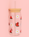 Watermelon & Daisy Glass Tumbler with Straw & Wooden Lid