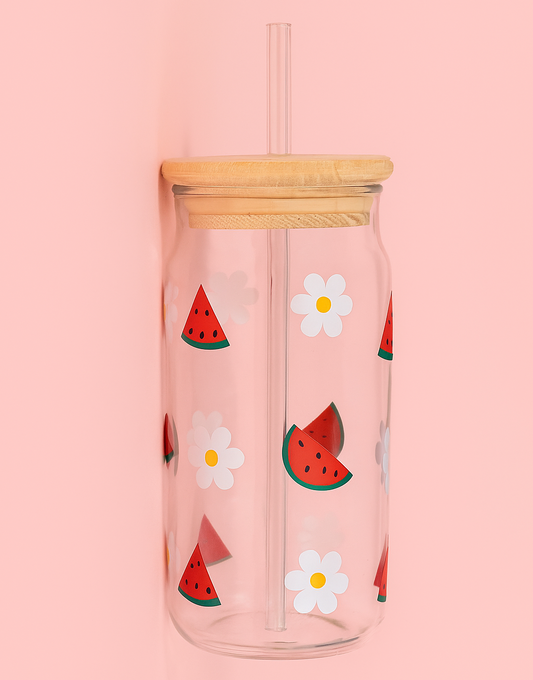 Aesthetic Cute Glass Tumbler with Straw Lid