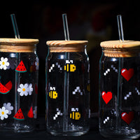 Aesthetic Cute Glass Tumbler with Straw Lid